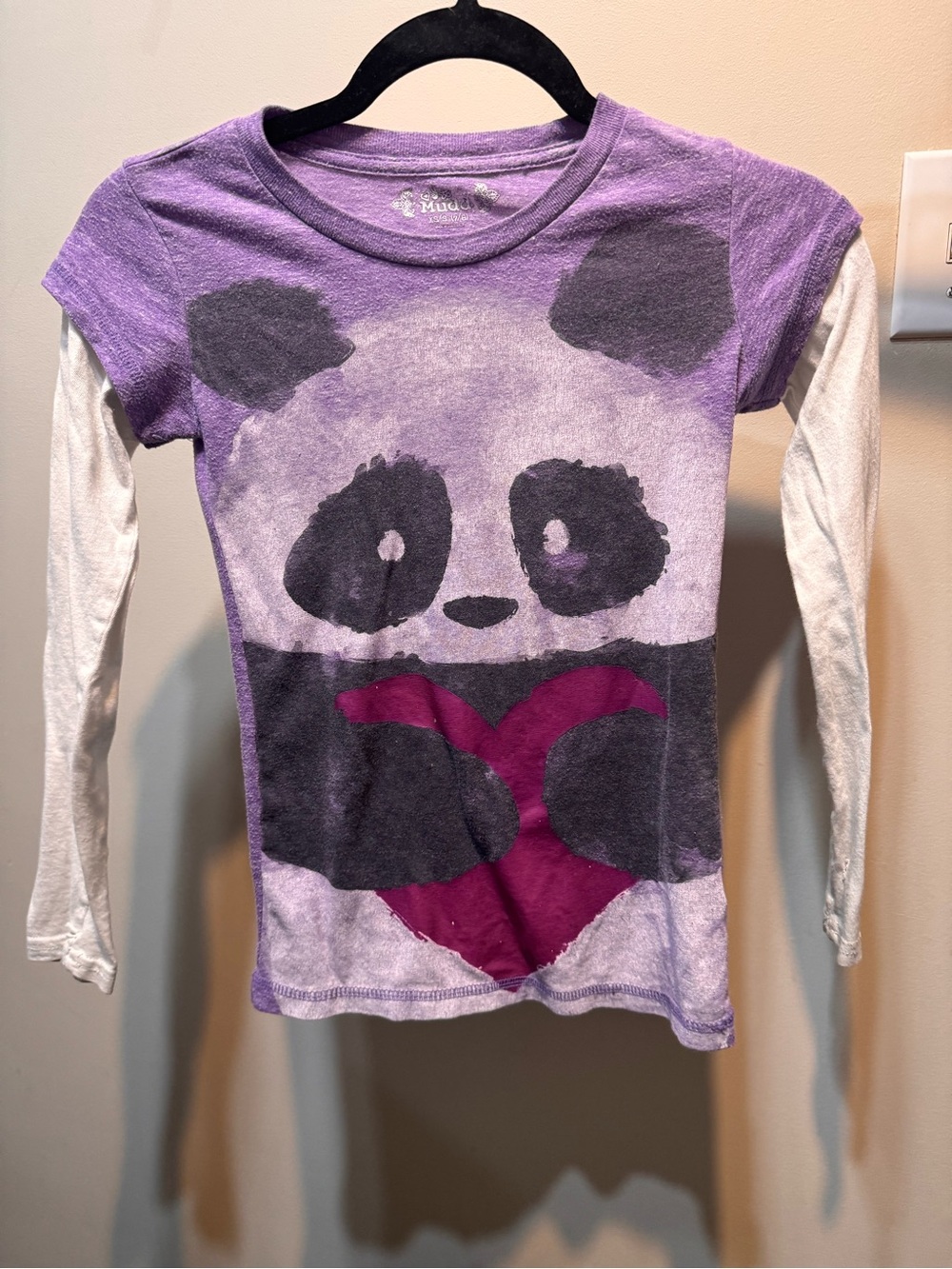 Mudd Purple and White Panda Heart Layered-Look Long Sleeve Tee